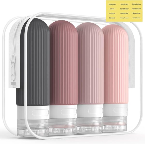 ME.FAN Travel Bottles for Toiletries, TSA Approved 3oz Silicone Travel Size Containers/Portable Split Bottle, Travel Accessories for Conditioner, Shampoo, Lotion - 4 Pack Pink