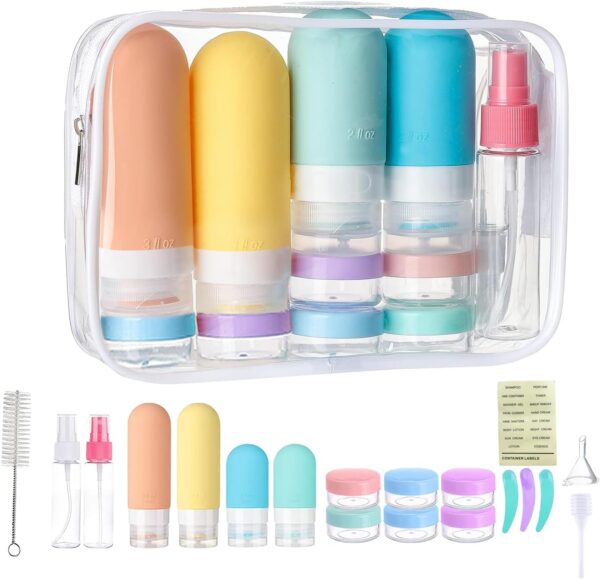 20PCS Travel Bottles Set, Travel Containers Leak-Proof Silicone Squeezable Containers Bottles Set for Shampoo Conditioner Lotion with Toiletry Bag