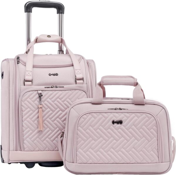 Coolife Luggage Carry On Luggage Underseat Luggage Suitcase Softside Wheeled Luggage Lightweight Rolling Travel Bag Underseater (Pink, Carry-On 16-Inch)