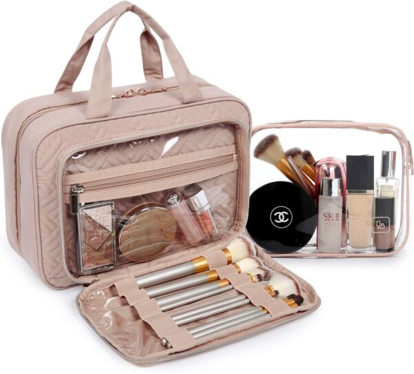 BAGSMART Toiletry Bag Hanging Travel Makeup Organizer with TSA Approved Transparent Cosmetic Bag Makeup Bag for Full Sized Toiletries, Medium-Pink - Image 2