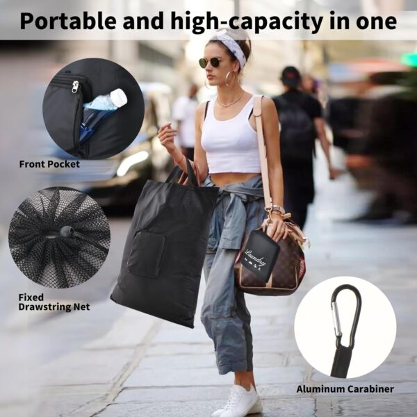 Travel Laundry Bags, 2Pcs JHX Foldable Dirty Clothes Bag 【2024 Upgraded】 with Fixed Drawstring Net, Handles and Carabiner, Portable Laundry Bags for Travel and Fitness (Dark-Black) 30"H x 21"W - Image 4