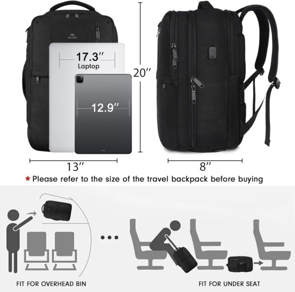 MATEIN Carry on Backpack, 40L Flight Approved Large Travel Laptop Backpack with USB Charge Port, 17 Inch Water Resistant Luggage Computer Daypack College Overnight Weekender Bag for Men & Women, Black - Image 6