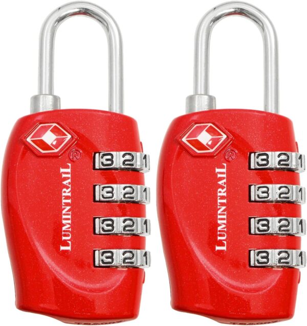 Lumintrail TSA Approved Locks, 4 Digit Combination Luggage Locks TSA Approved, Travel Locks for Luggage & Suitcase, Red, 2 Pack