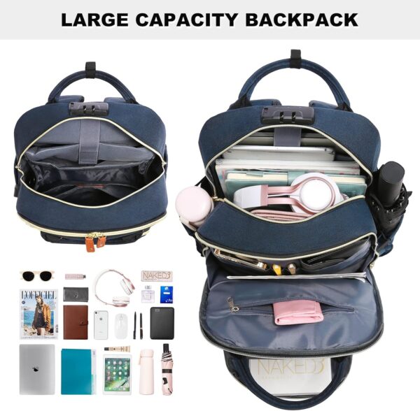 LOVEVOOK Laptop Backpack for Women, Unisex Travel Anti-theft Bag, Business Work Computer Backpacks Purse College Backpack for Men, Casual Hiking Daypack with Lock, 15.6 Inch, Navy - Image 2