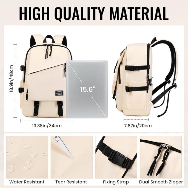 MOONBABY Backpack for School 15.6 inch Laptop Daypack Women Waterproof College Backpack for Casual, Travel, Work, Beige - Image 7