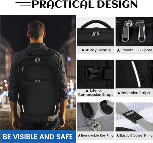 RAINSMORE Travel Backpack for Men Women 40L Carry On Backpack Airline Approved 17 Inch Large Laptop Backpack Waterproof Luggage Computer Daypack Business College Weekender Overnight Backpack Black - Image 2