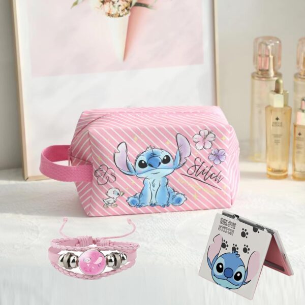 Stitch Stuff Travel Cosmetic Bag + Double Sided Cosmetic Mirror + Stitch Strings, Large Capacity PU Travel Toilet Bag Makeup Accessories Organizer, Best Gift for Girls and Women - Image 2