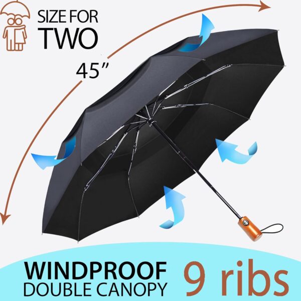 NEW Premium Large Windproof Double Canopy Umbrella for Rain,Travel Umbrella,Compact Automatic Umbrella,Oversized Umbrella Black Umbrella for Men and Women,Mens Umbrella Compact - Image 4