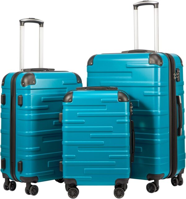 Coolife Luggage Expandable(only 28") Suitcase 3 Piece Set with TSA Lock Spinner 20in24in28in (lake blue)