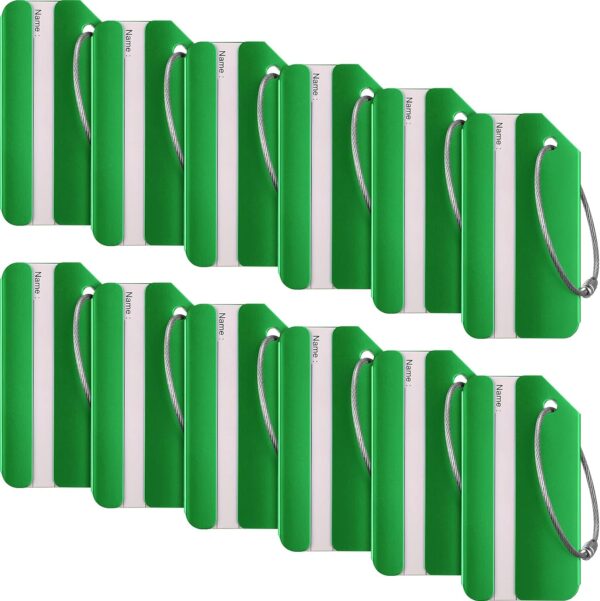 12 Pieces Luggage Tags Business Card Holder Aluminum Metal Travel ID Bag Tag for Suitcases Travel Luggage Baggage Identifier (Green)