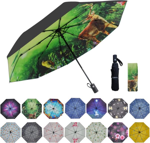 LLanxiry Compact Travel Umbrella,Windproof Waterproof Stick Umbrella Protection Golf Umbrellas