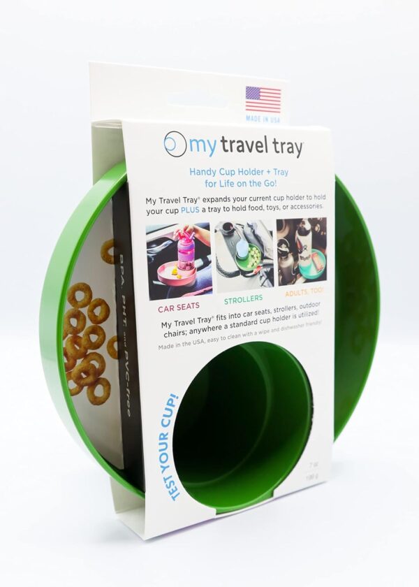 My Travel Tray Round, USA Made. Easily Convert Your existing Cup Holder to a Tray and Cup Holder for use in a Car Seat, Booster, Stroller, Golf Cart and Anywhere You Have a Cup Holder! (Dino Green) - Image 6