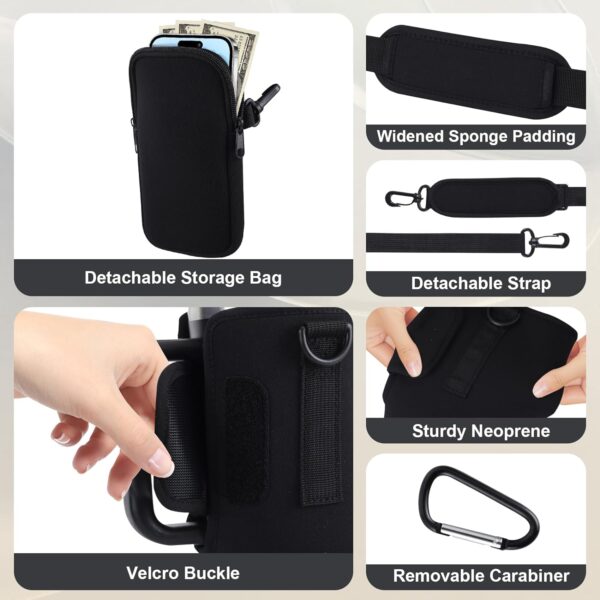 Water Bottle Tumbler Carrier Bag with Phone Pocket for Stanley, 40oz Tumbler Holder Simple with Adjustable Strap Modern Neoprene for Quencher Cup Accessories Travel, Black - Image 4