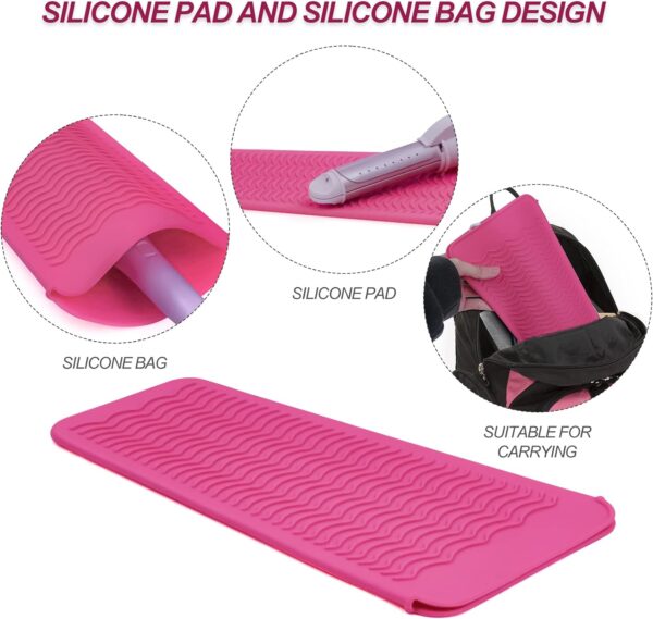 1Pack Silicone Heat Resistant Mat Pouch for Hair Straightener, Curling Iron, Flat Iron and Hot Hair Tools Pink - Image 2