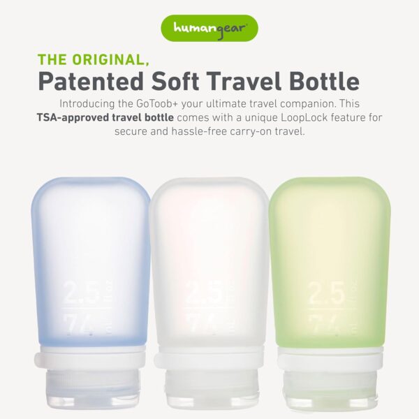 humangear GoToob+ 3-Pack | Refillable Silicone Travel Bottle | Locking Lid | Food-Safe Material - Image 2