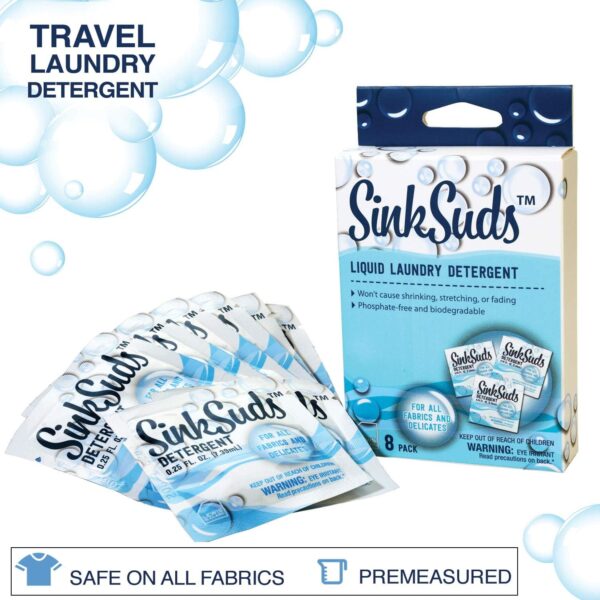 SinkSuds Laundry Detergent | Travel Size Liquid Soap | TSA Compliant | Safe For All Fabrics | 8 Packets - Image 6