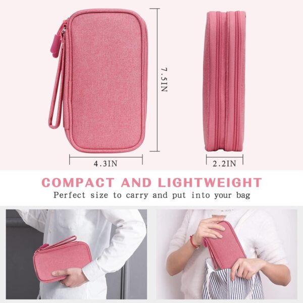 FYY Electronic Organizer, Travel Bag, Pouch, Carry Case Portable Waterproof Double Layers for Cable, Cord, Charger, Phone, Earphone Pink - Image 2