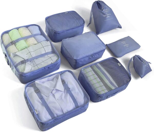 8 Set Packing Cubes for Suitcases Travel Luggage Packing Organizers,Travel Essentials Luggage Organizer for Travel Accessories Shoe Bag Tioletry Bag Laundry Bag（Dark Blue）