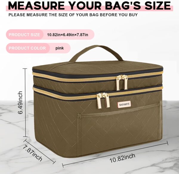 Double Layer Travel Makeup Bag Women, Large Cosmetic Case, Organizer for Travel-Size Accessories Bottles, Brushes, and Skin Care Products (Brown, Double-Layer) - Image 6