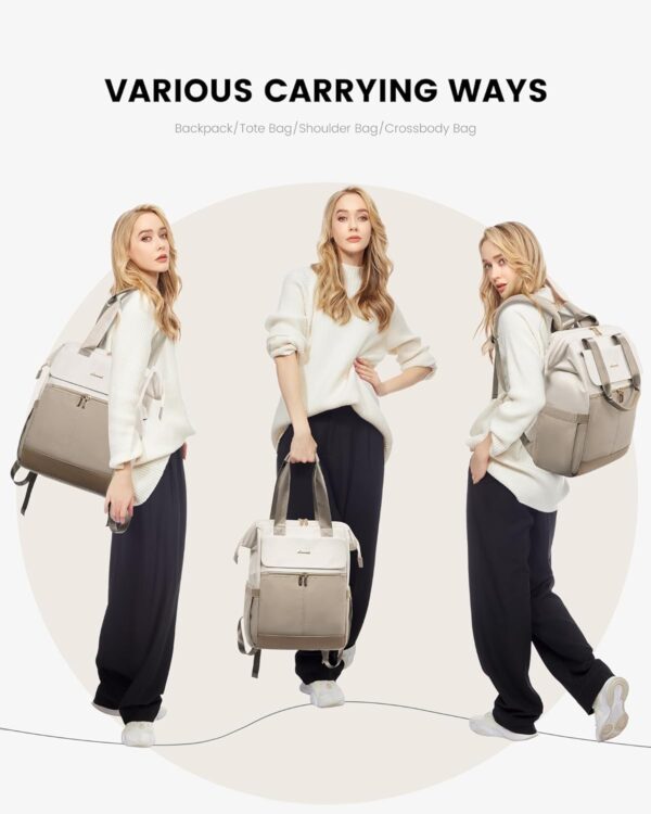 LOVEVOOK Laptop Backpack for Women, 15.6 Inch Work Laptop Bag with USB Port, Fashion Teacher Nurse Backpack Purse, Waterproof Travel Computer Backpack with Organizer Bag, 2PCS, Beige-Khaki - Image 6