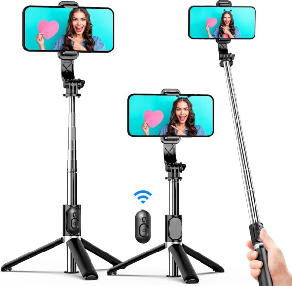 Selfie Stick Tripod, All in One Extendable & Portable Selfie Stick with Wireless Remote Compatible with iPhone 14 13 12 11 pro Xs Max Xr X 8 7, Galaxy Note10/S20/S10/OnePlus 9/9 PRO etc