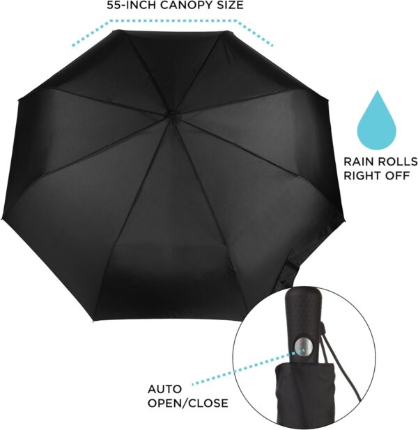 Totes Blue Line Golf Size Auto Open/Close Umbrella, Water Repellent Canopy, Black - Image 2