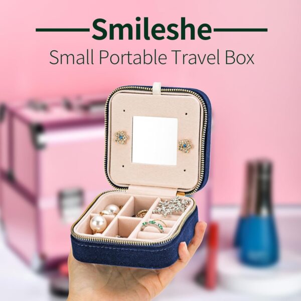 Travel Velvet Jewelry Box with Mirror, Mini Gifts Case for Women Girls, Small Portable Organizer Boxes for Rings Earrings Necklaces Bracelets - Image 5