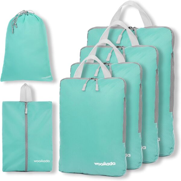 WOOMADA Compression Packing Cubes for Suitcases Organizer Bags Set 6 Set Compression Bags for Travel Expandable Travel Bags Organizer for Luggage(turquoise)