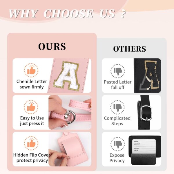 Initial Letter Luggage Tag A for Suitcases TSA Approved, PU Leather Personalized A-Z Luggage Tags with Privacy Cover Name Card, Pink Cute Monogrammed Funny Luggage Tag for Women Kids(1 Pack Letter A) - Image 5