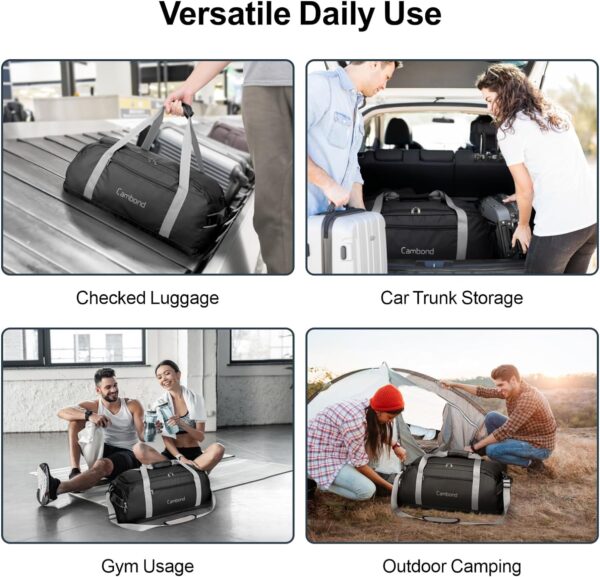 Cambond Large Duffle Bag for Travel - 60L Travel Duffel Bags for Traveling with Shoe Compartment, Foldable Travel Bag Large Duffle Bag for Men Women, Airport Luggage Checked Bag Sports Gym Bag, Black - Image 9