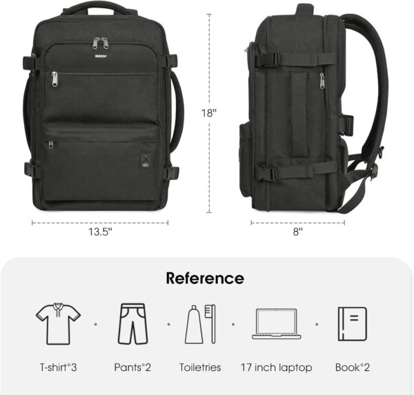 WANDF Travel Backpack For Spirit Airlines Personal Item Bag 18x14x8 with Wet Pocket, 17 Inch Laptop Backpack for Men Women（Black） - Image 8