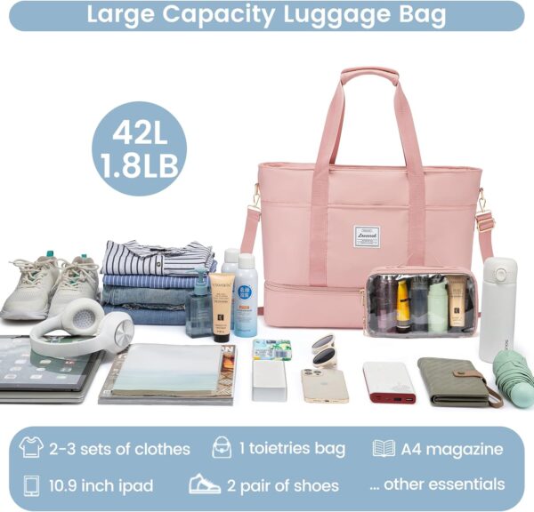 LOVEVOOK Travel Duffle Bag, Weekender Bags for Women with Shoes Compartment, Gym Duffel Bag Carry on Overnight Travel Bags with Toiletry Bag, Tote Hospital Bag for Women Labor Delivery, 3Pcs Set - Image 2