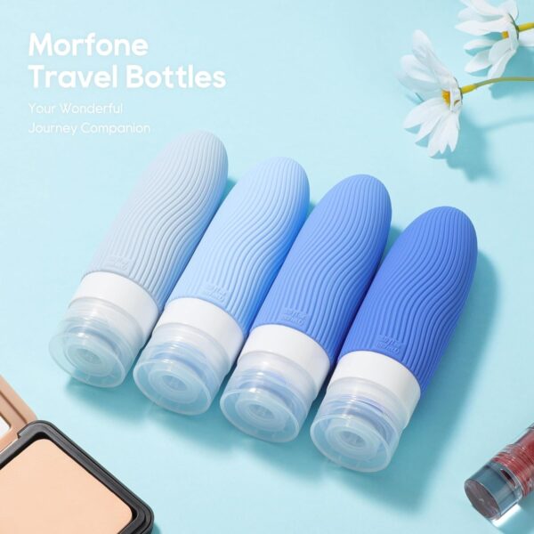 Morfone Silicone Travel Bottles for Toiletries, TSA Approved Travel Size Containers 3oz, Leakproof BPA Free Travel Accessories Kits for Shampoo Conditioner Lotion Liquids 4 Set, Blue - Image 2