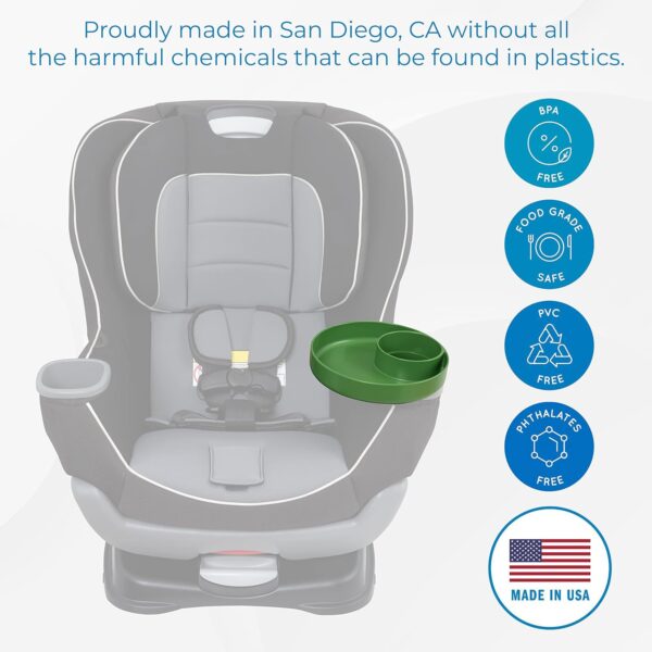 My Travel Tray Round, USA Made. Easily Convert Your existing Cup Holder to a Tray and Cup Holder for use in a Car Seat, Booster, Stroller, Golf Cart and Anywhere You Have a Cup Holder! (Dino Green) - Image 2