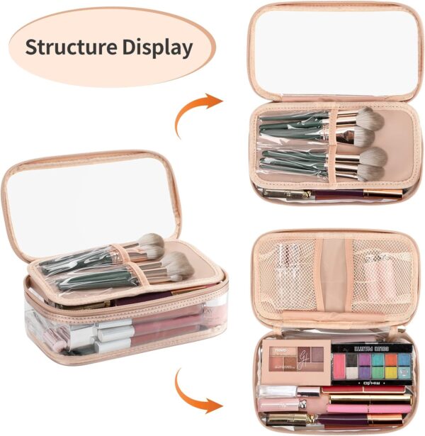 OCHEAL Clear Makeup Bag, Portable Makeup Storage Organizer Cosmetic Bag, Travel Makeup Bag Cute Clear Pouch For Women and Girls Cosmetics Bags with Divider Makeup Brush Compartment-Rose Gold - Image 2