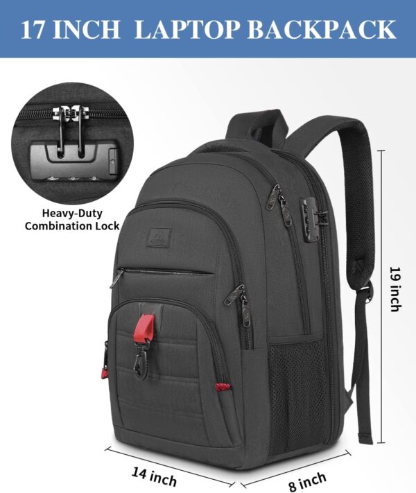 MATEIN Anti Theft Travel Backpack for Men, 17 Inch Laptop Backpack with USB Charging Port & Lock, Large TSA Water Resistant Lockable Lightweight Daypack College Business Work Computer Bag Gifts, Black - Image 4