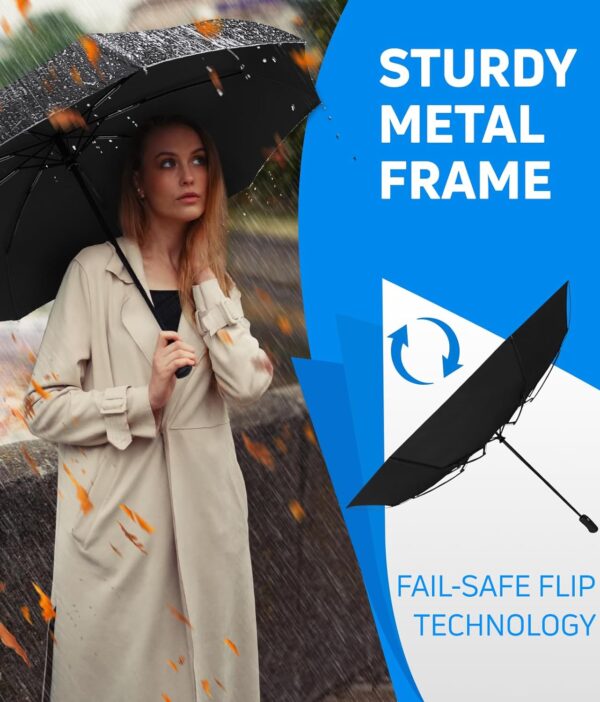 Compact Travel Umbrella - Pocket Portable Folding Windproof Mini Umbrella - Auto Open and Close Button and 9 Rib Reinforced Canopy - Image 5