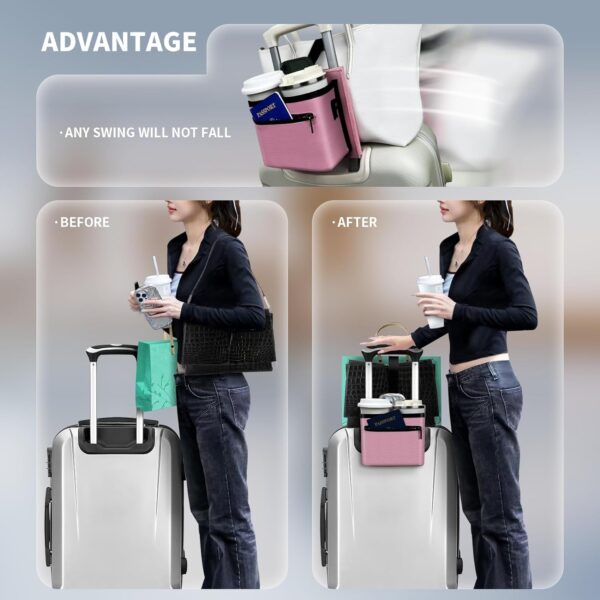 3 in 1 Travel Luggage Cup Holder, Luggage Straps, Shoulder Bag for Suitcases add a Bag，Convenient Travel Carry-on Accessories for Hands-Free Convenience (Pink) - Image 2