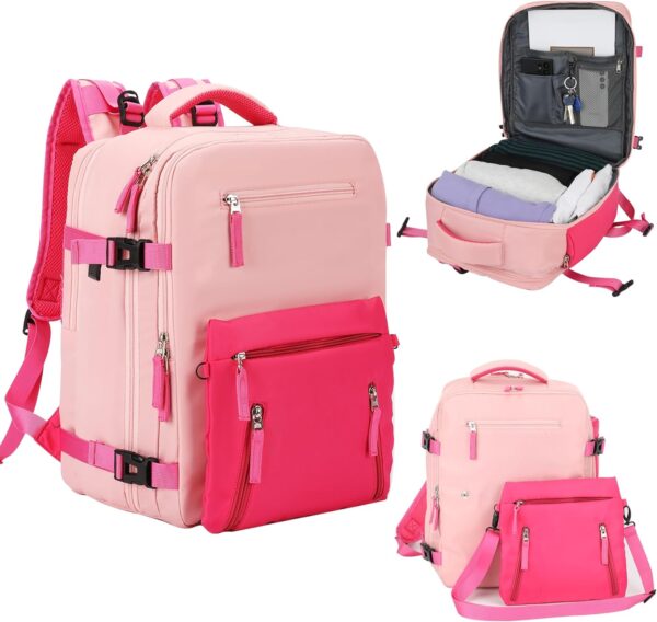 Rjbtsyx Women's Travel Backpack, Detachable Crossbody Bag Suitable For 15.6-Inch Laptop Backpack Tsa Airplane Carrying Backpack College Business Weekend Hiking Nurse Bag (Pink)