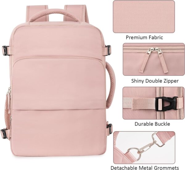 Travel Backpack, Peraonal Item Carry on Backpack Women Airline Approved Carry-ons, Waterproof College Backpack, Business Work Hiking Casual Bag, Fits 16" Laptop, Pink - Image 5