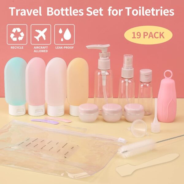 CCTIVED Travel Size Bottles for Toiletries, 19 Pack TSA Approved Travel Bottles for Women, Leak Proof Refillable Travel Containers Toiletery Kit for Shampoo Conditioner Lotion - Image 2