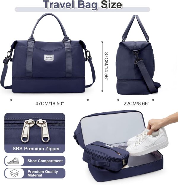 Weekender Bags for Women, Travel Duffel Bags with Shoe Compartment & Wet Pocket,Travel Bag for Airlines,Carry on Overnight Tote Bag for women with Toiletry Bag,3Pcs Set，Navy Blue - Image 2