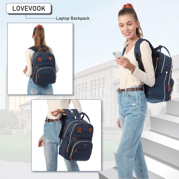 LOVEVOOK Laptop Backpack for Women, Unisex Travel Anti-theft Bag, Business Work Computer Backpacks Purse College Backpack for Men, Casual Hiking Daypack with Lock, 15.6 Inch, Navy - Image 7