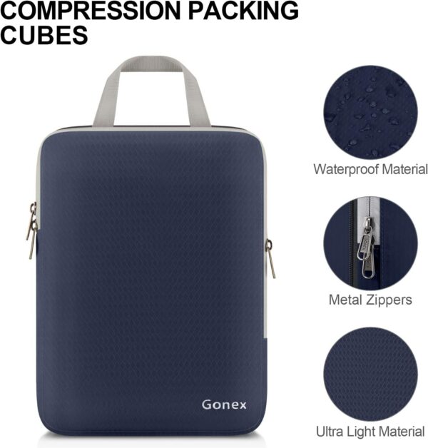 Gonex Compression Packing Cubes, 4pcs Expandable Storage Travel Luggage Bags Organizers (Purplish Blue) - Image 9