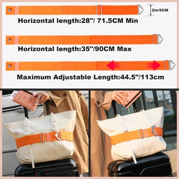 TOOVREN 2-in-1 Travel Belt for Luggage Straps Add a Bag Bungees Luggage Strap Over Handle Suitcases Belt for Carry On Bag Elastic Belt Adjustable Suitcase Strap Airport Travel Accessories Orange - Image 2