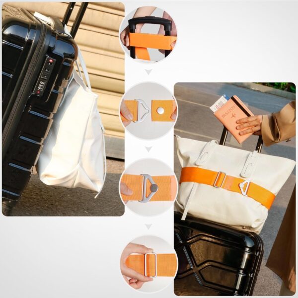 TOOVREN 2-in-1 Travel Belt for Luggage Straps Add a Bag Bungees Luggage Strap Over Handle Suitcases Belt for Carry On Bag Elastic Belt Adjustable Suitcase Strap Airport Travel Accessories Orange - Image 3