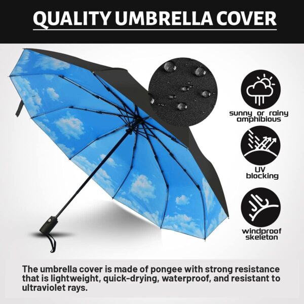 LLanxiry Umbrella Windproof Travel Umbrellas for Rain Black Folding Umbrellas 10 RIBS Automatic Strong Portable Wind Resistant Backpack Umbrella for Men and Women - Image 3