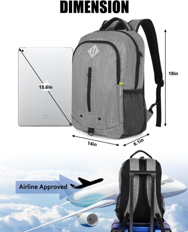 丨Lightweight Travel Laptop Backpack,Water Resistant College School Computer Bag Gifts for Male & Female, Fits 17 Inch Laptop,Grey two ton - Image 4