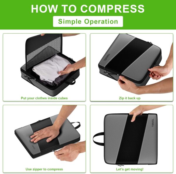 6 Set Compression Packing Cubes for Carry On Suitcase Travel Must Haves Travel Bags Organizer for Luggage Suitcase Organizer Bags Set for Travel Essentials Luggage Organizer Bags（Grey) - Image 3