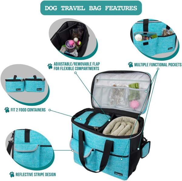 PetAmi Dog Travel Bag, Travel Pet Bag Organizer, Dog Food Travel Bag with Food Container and Bowls, Dog Travel Supplies Gift Accessories for Weekend Camping, Dog Cat Diaper Bag (Sea Blue, Large) - Image 4